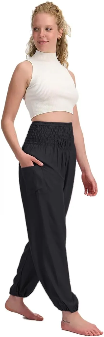 Womens Yoga Harem Baggy Pants High Waisted with Pocket Fitness Trousers Cotton Loose Workout Sweatpants