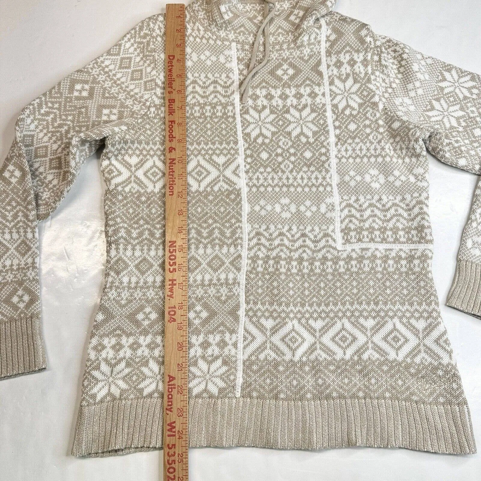 Woolrich Nordic Fair Isle Sweater Sz Medium Beige/White Cowl Cinch Neck Top EUC