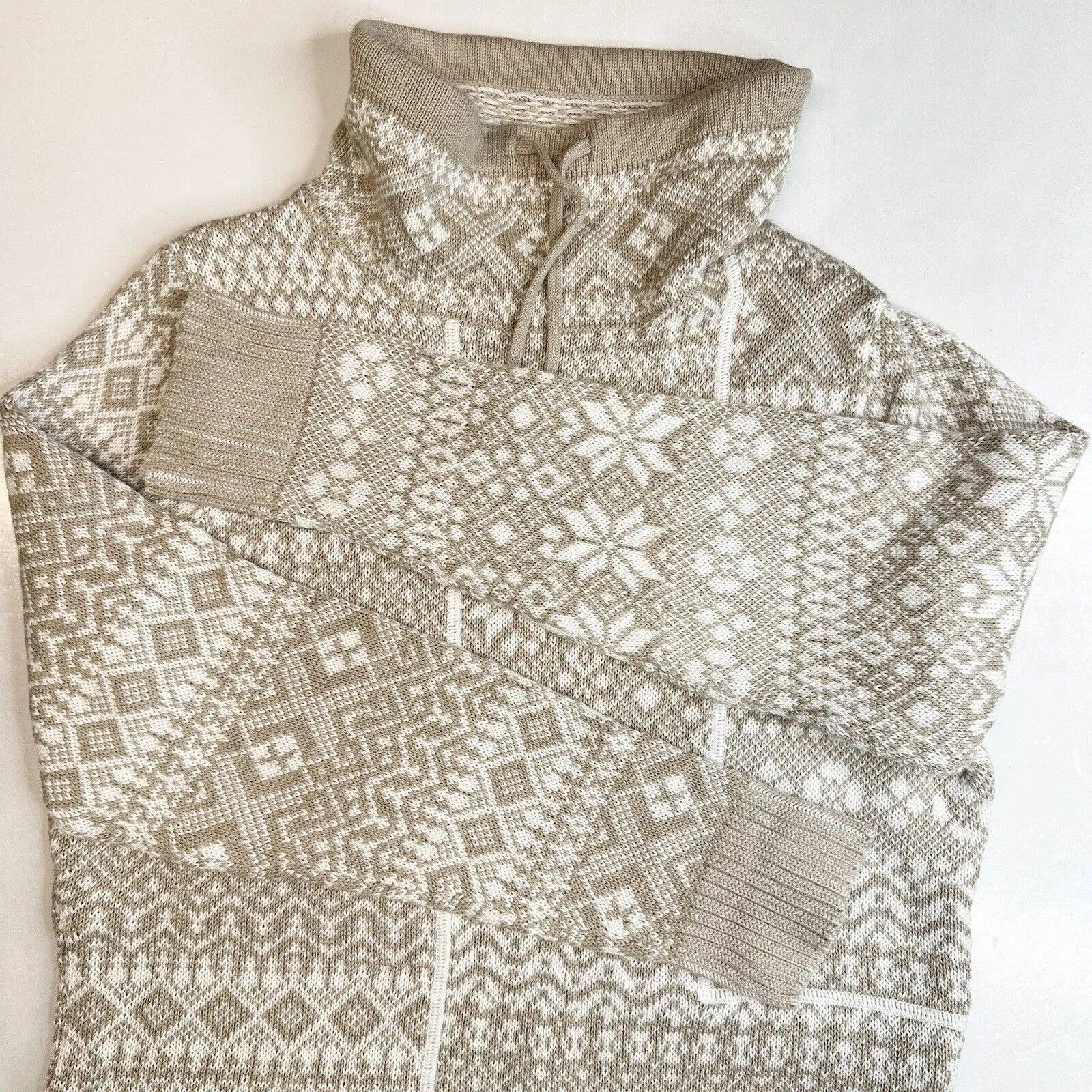Woolrich Nordic Fair Isle Sweater Sz Medium Beige/White Cowl Cinch Neck Top EUC