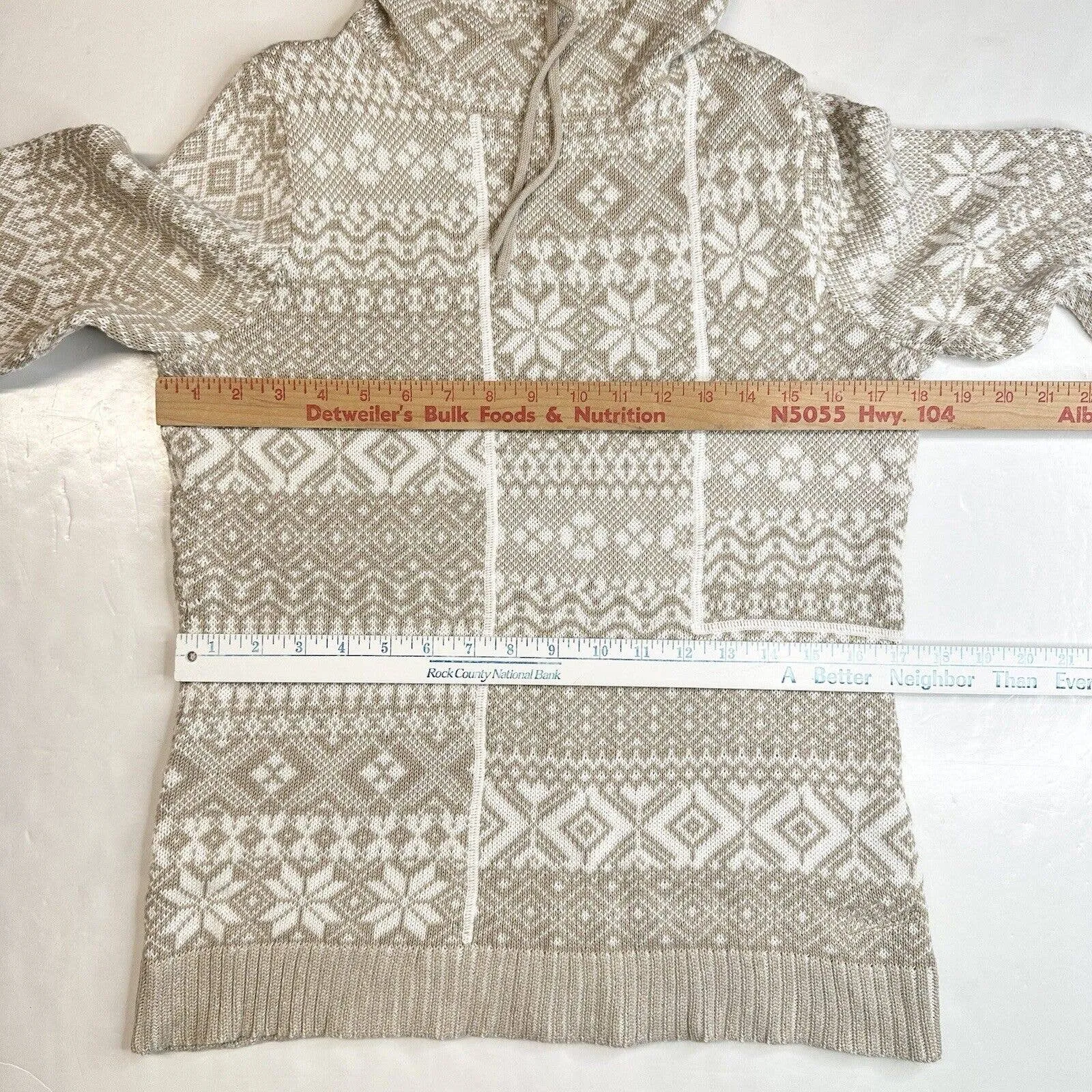Woolrich Nordic Fair Isle Sweater Sz Medium Beige/White Cowl Cinch Neck Top EUC