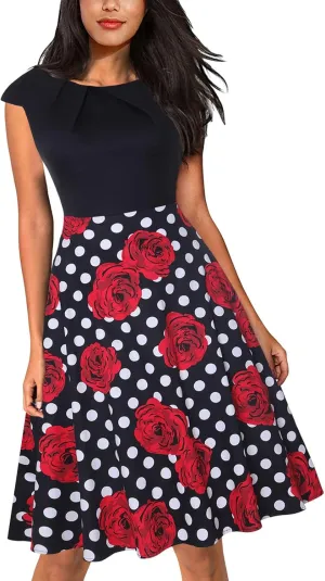 XOWRTE Summer Cocktail Dresses for Women 2023, Women's Short Sleeve Crew Neck A-Line Midi Dresses Swing Party Long Dresses
