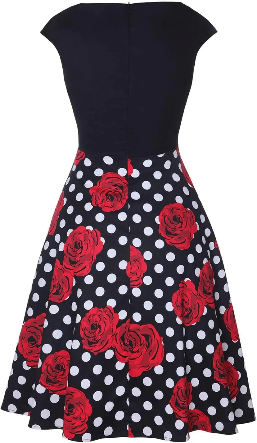XOWRTE Summer Cocktail Dresses for Women 2023, Women's Short Sleeve Crew Neck A-Line Midi Dresses Swing Party Long Dresses