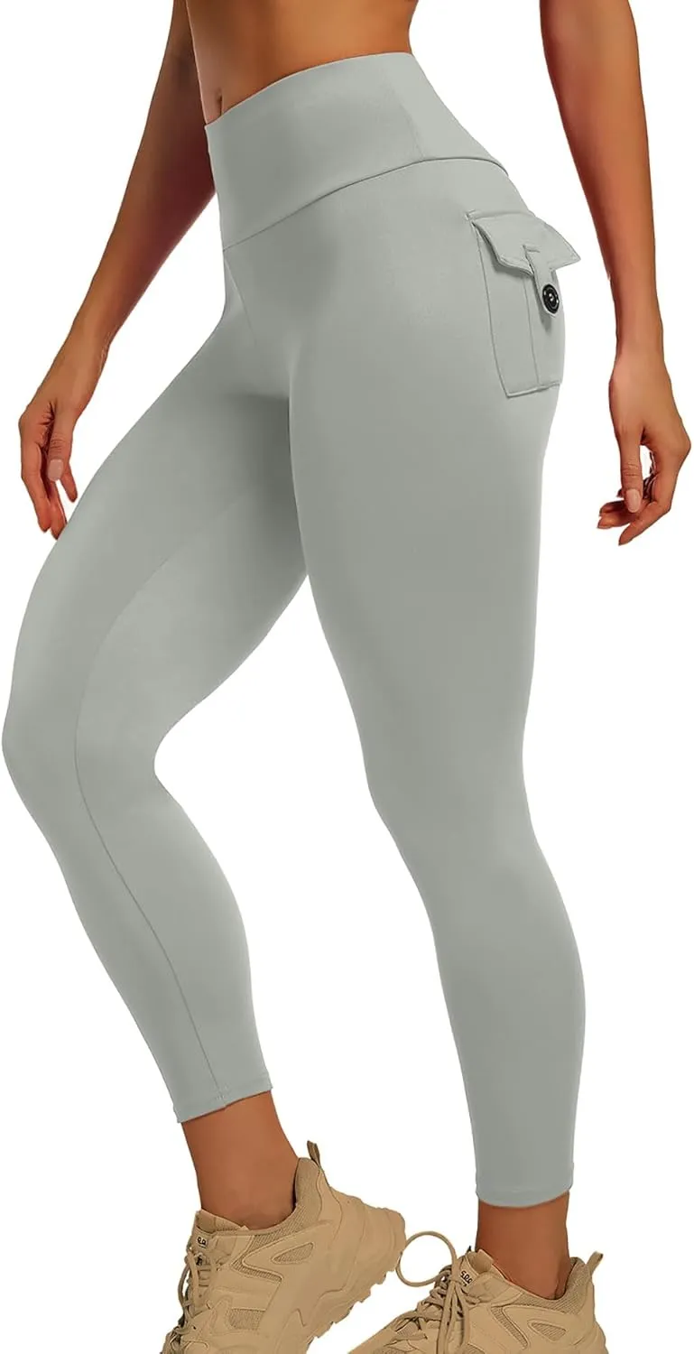YOAKUKA Leggings with Pockets for Women Charm Tummy Control High Waist Leggings Compression Workout Gym Yoga Pants
