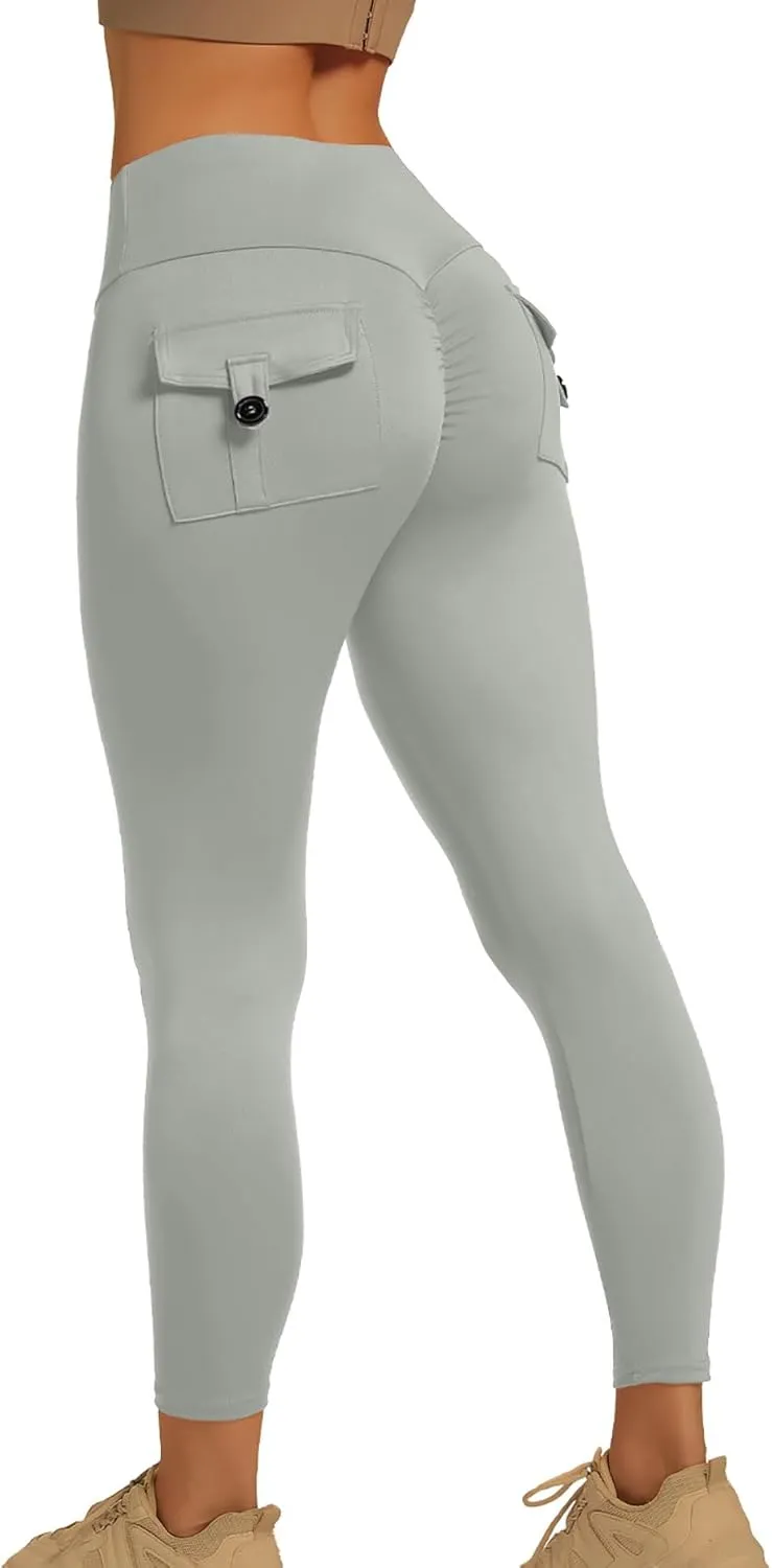 YOAKUKA Leggings with Pockets for Women Charm Tummy Control High Waist Leggings Compression Workout Gym Yoga Pants