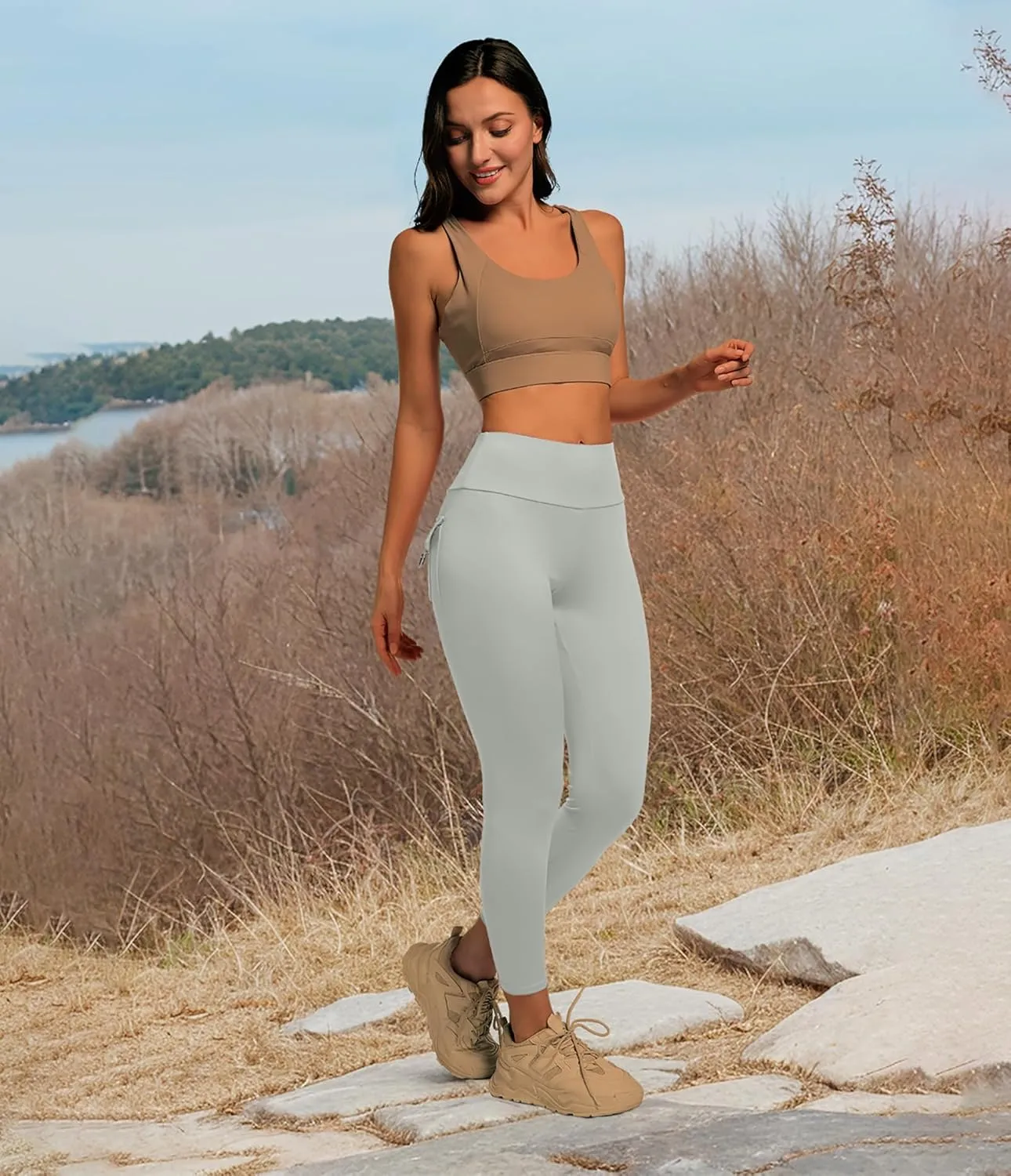 YOAKUKA Leggings with Pockets for Women Charm Tummy Control High Waist Leggings Compression Workout Gym Yoga Pants