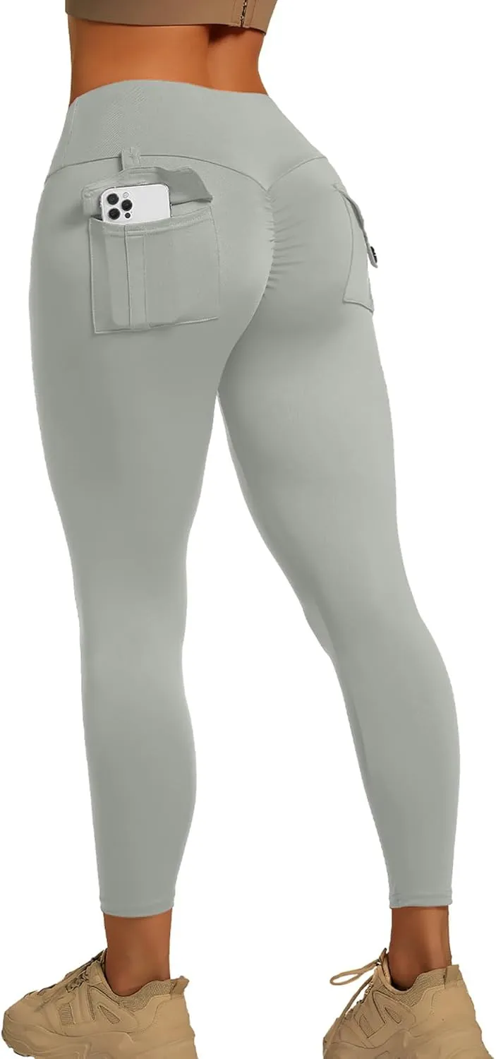 YOAKUKA Leggings with Pockets for Women Charm Tummy Control High Waist Leggings Compression Workout Gym Yoga Pants