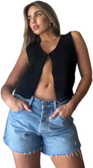 Yoawdats Women Simple Solid Color Knit Vest Sleeveless Hollow Out Button Down V Neck Crochet Vintage Crop Top Streetwear