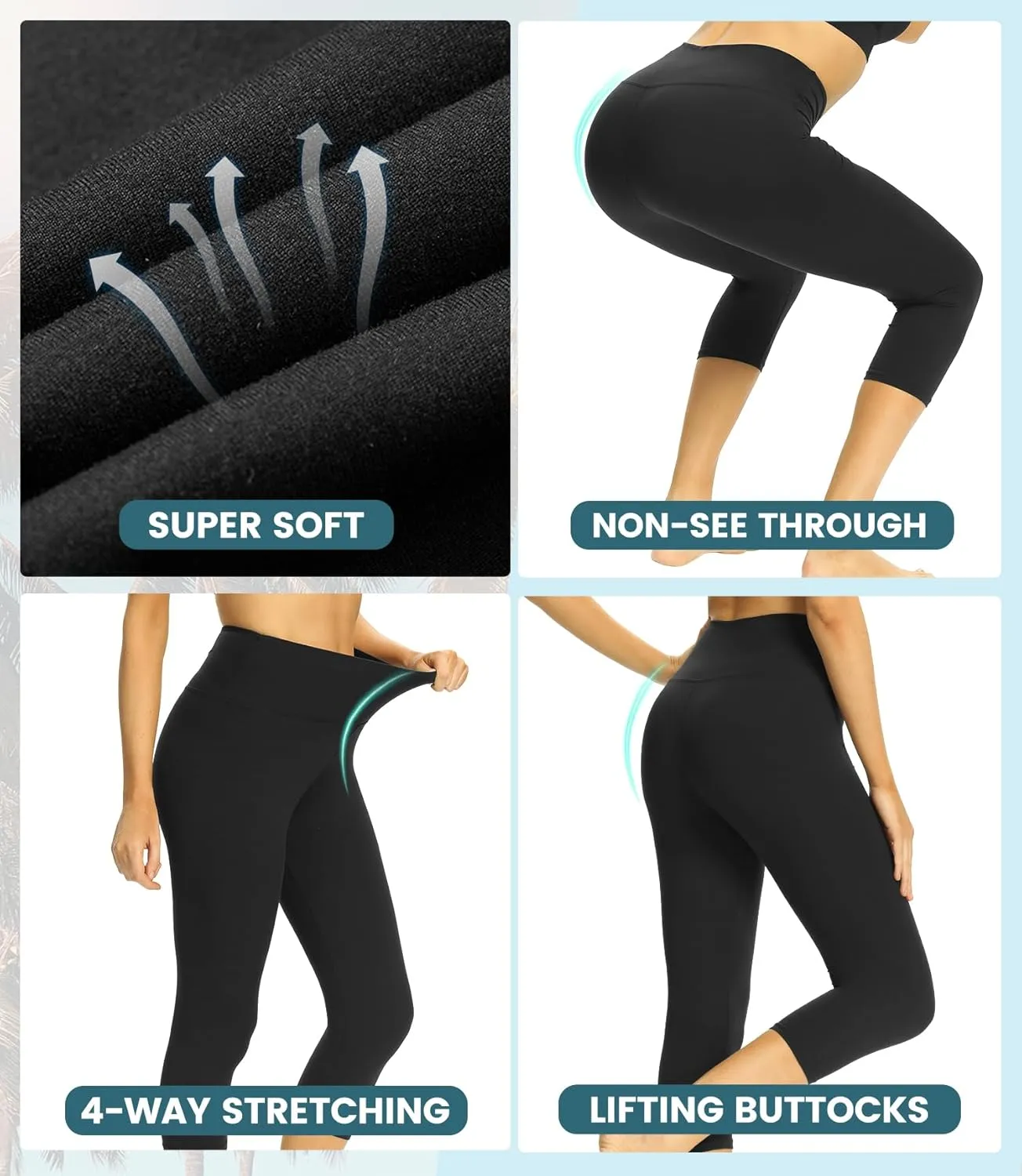 YOLIX 7 Pack Capri Leggings for Women, High Waisted Black Tummy Control Workout Yoga Pants