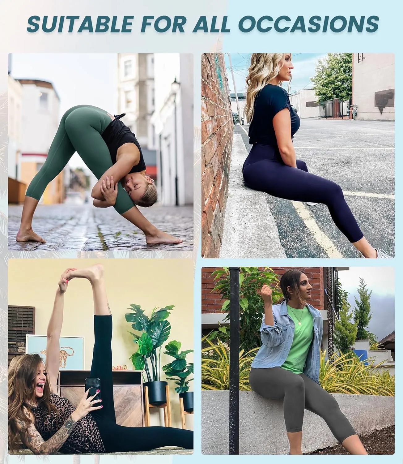 YOLIX 7 Pack Capri Leggings for Women, High Waisted Black Tummy Control Workout Yoga Pants