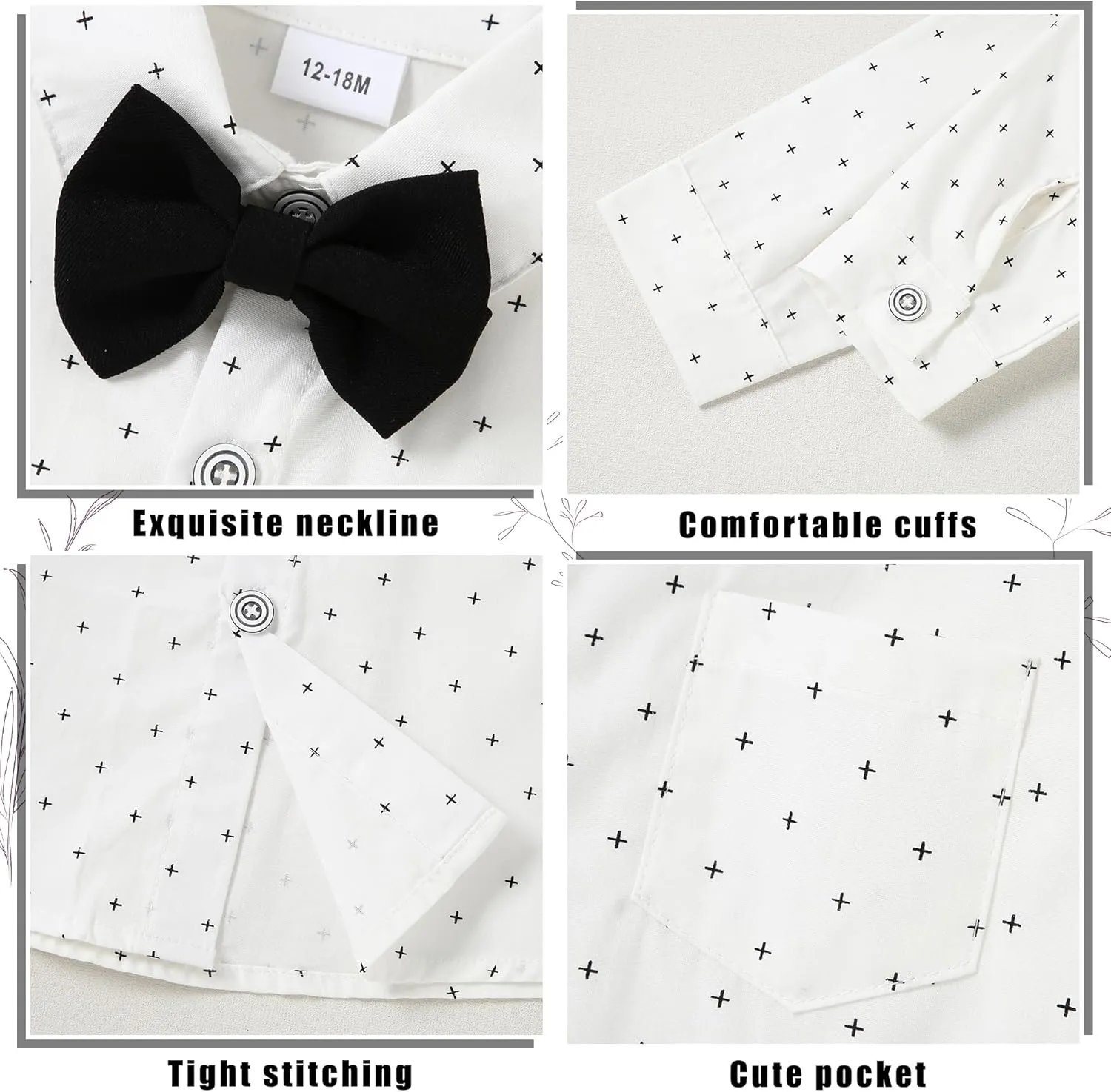ZOEREA Toddler Boy Suit Formal Wedding Outfits Gentleman Clothes Long Sleeve Shirt   Suspender Pants   Bowtie