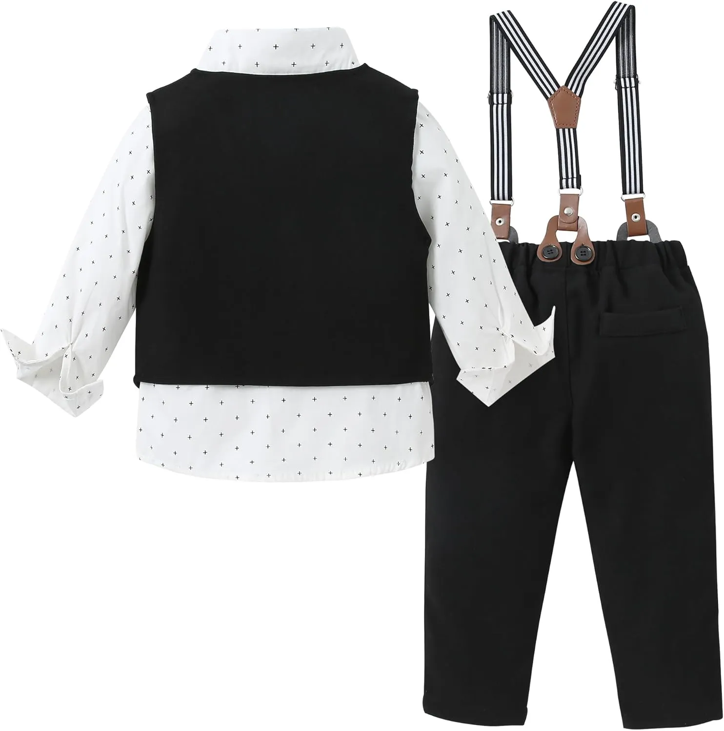 ZOEREA Toddler Boy Suit Formal Wedding Outfits Gentleman Clothes Long Sleeve Shirt   Suspender Pants   Bowtie