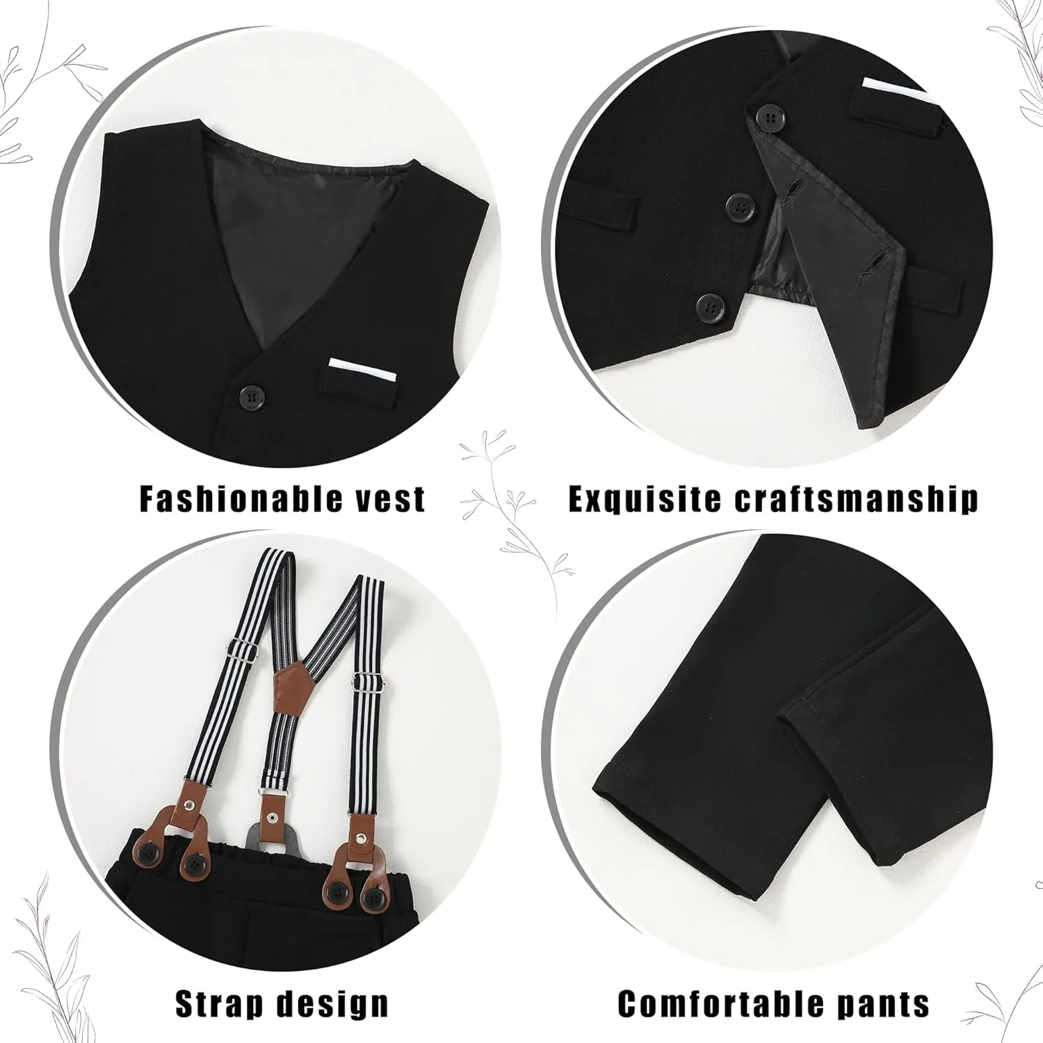 ZOEREA Toddler Boy Suit Formal Wedding Outfits Gentleman Clothes Long Sleeve Shirt   Suspender Pants   Bowtie